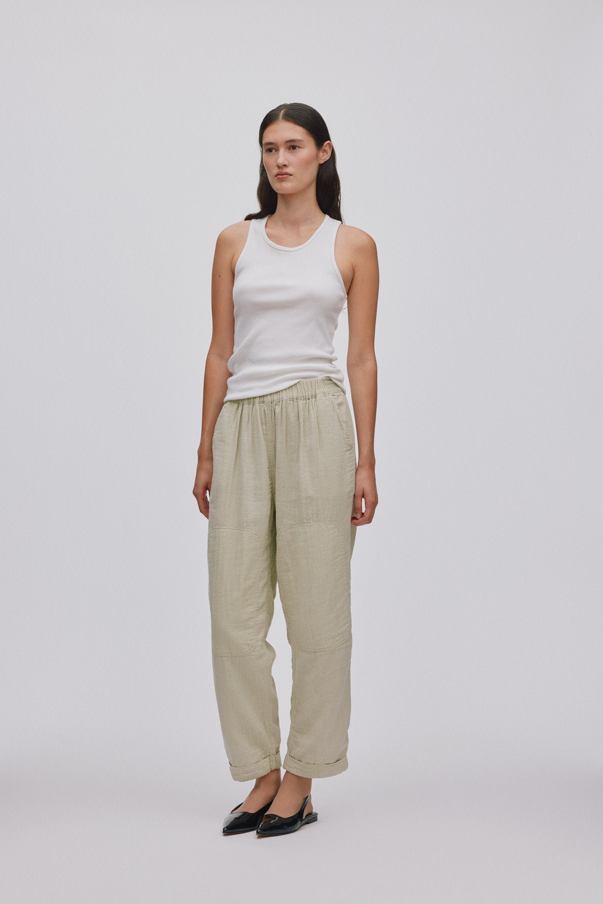 Cotton double knee patch pants - Johanne I Pelican grey