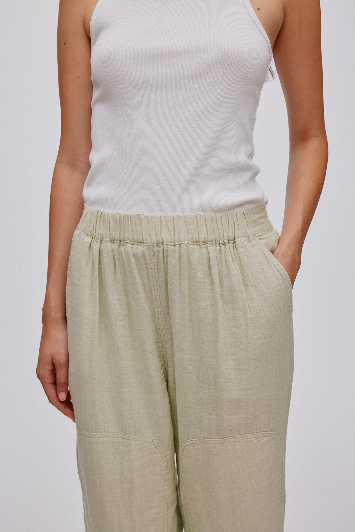 Cotton double knee patch pants - Johanne I Pelican grey