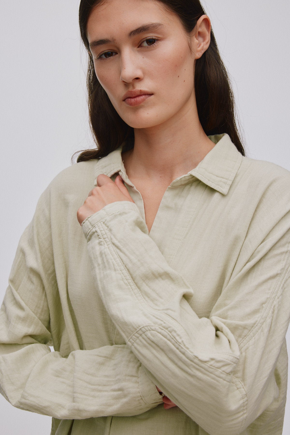 Cotton double elbow patch shirt - Jojo I Pelican grey