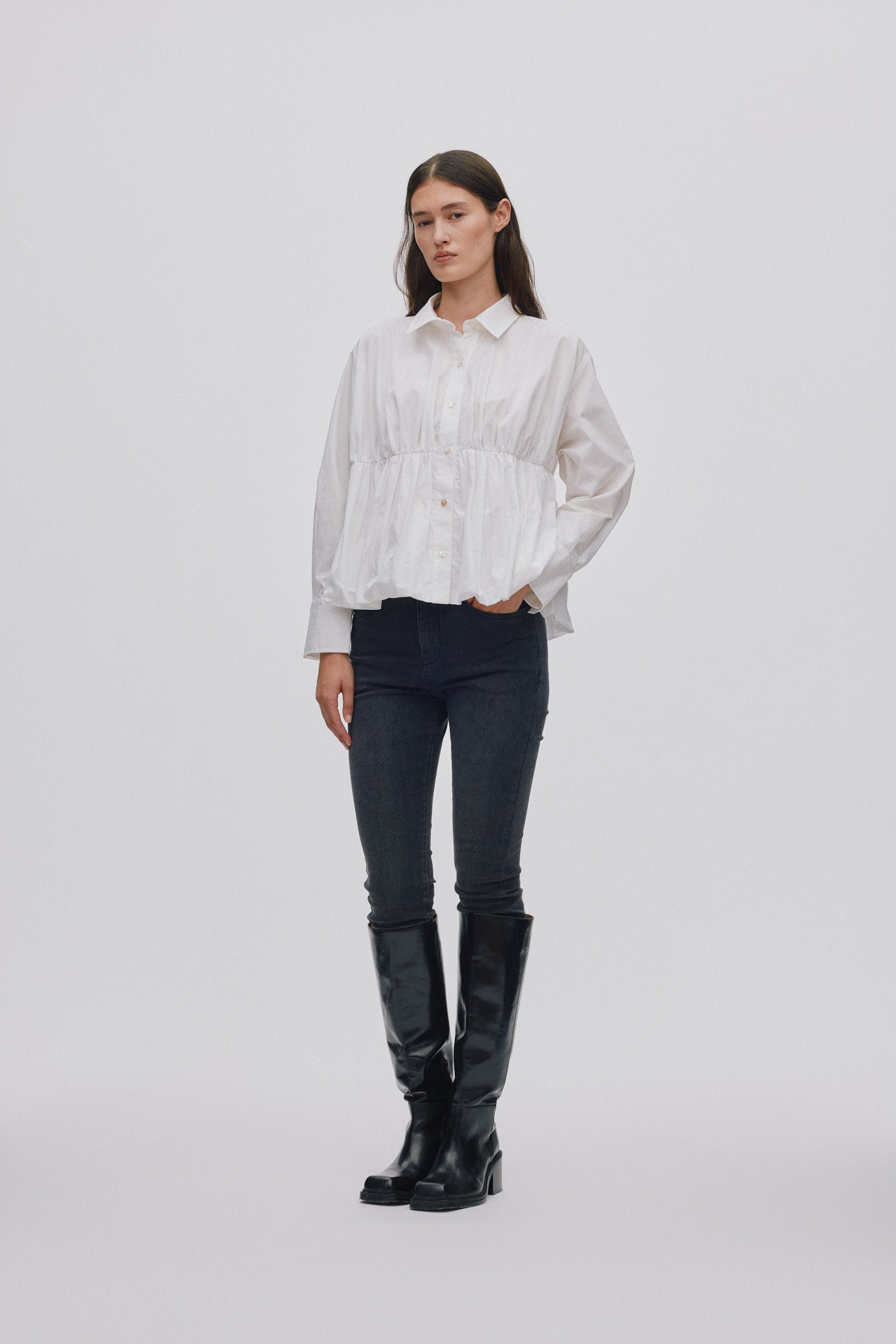 Poplin puffed hem shirt - Sophie I White