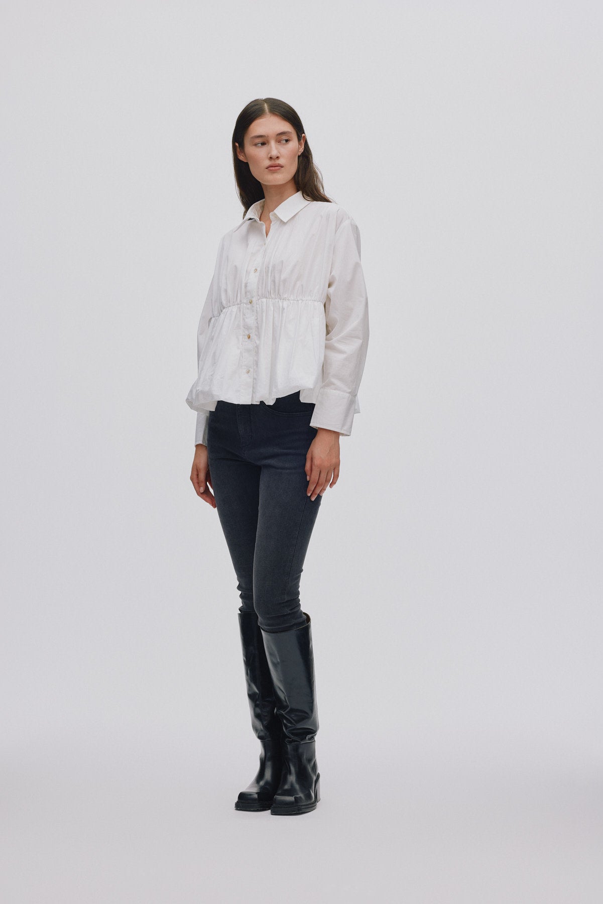 Poplin puffed hem shirt - Sophie I White
