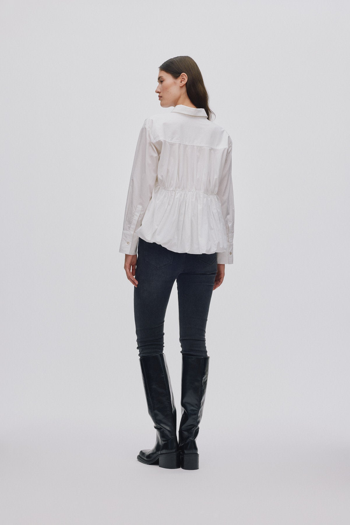 Sophie - Poplin puffed hem shirt I White
