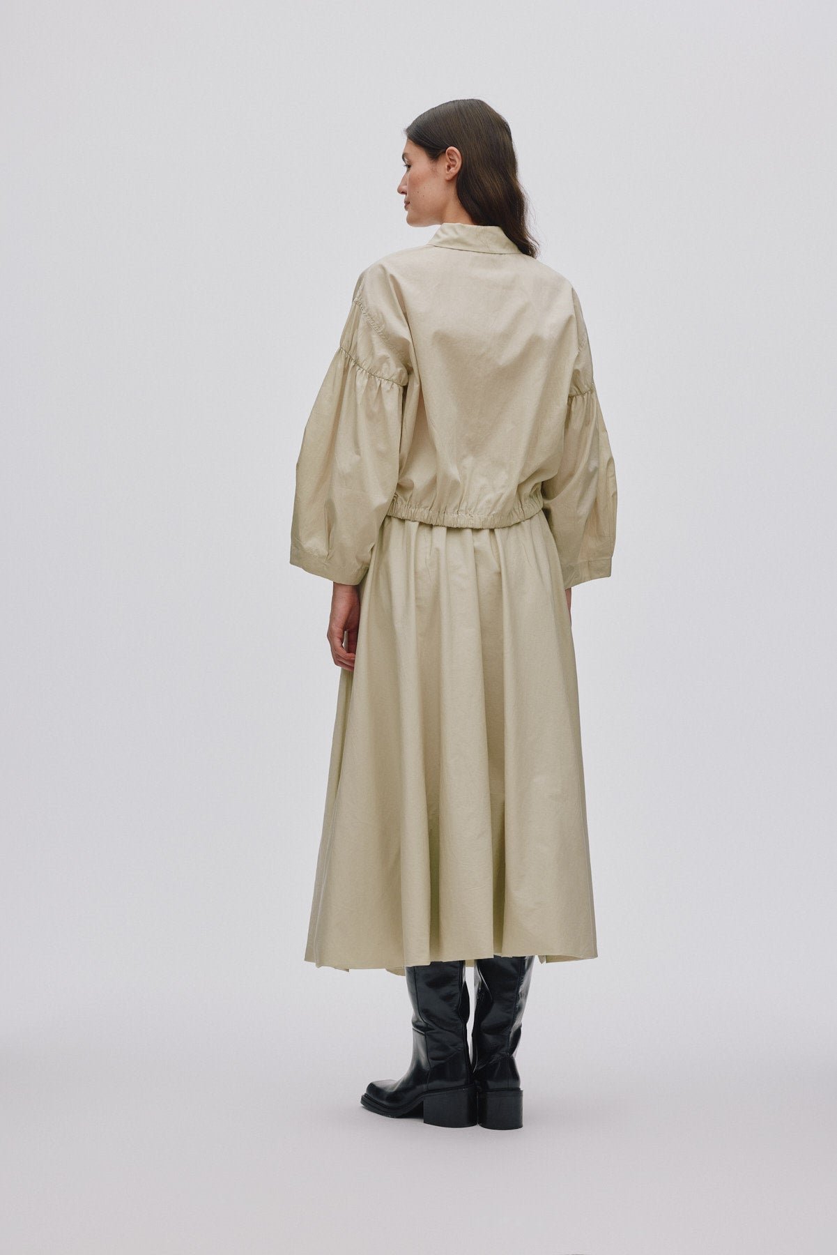 Poplin shirt box pleat sleeve - Veda I Pelican grey