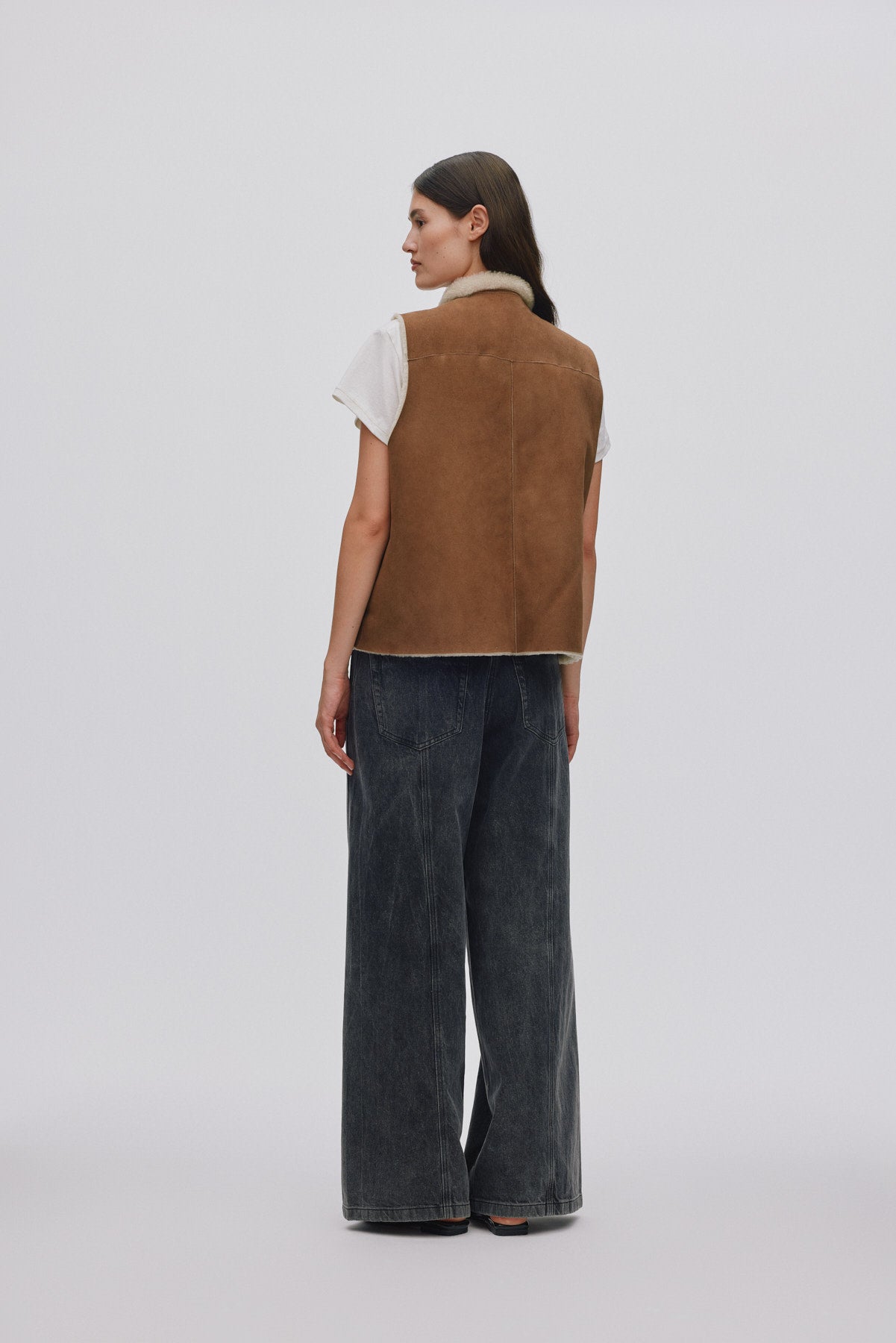 Channe - Shearling vest I Dark brown natural combo