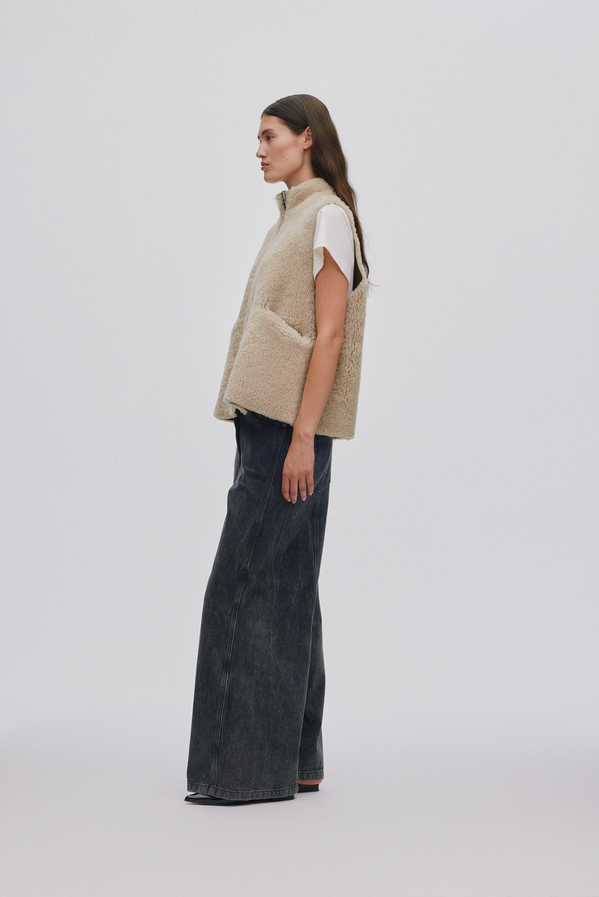 Channe - Shearling vest I Dark brown natural combo