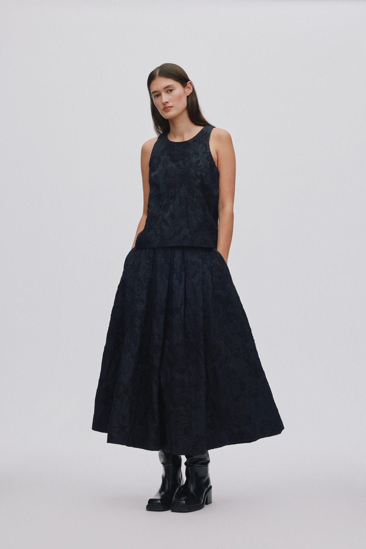 Clipped jacquard full skirt - Bisharo I Pirate black