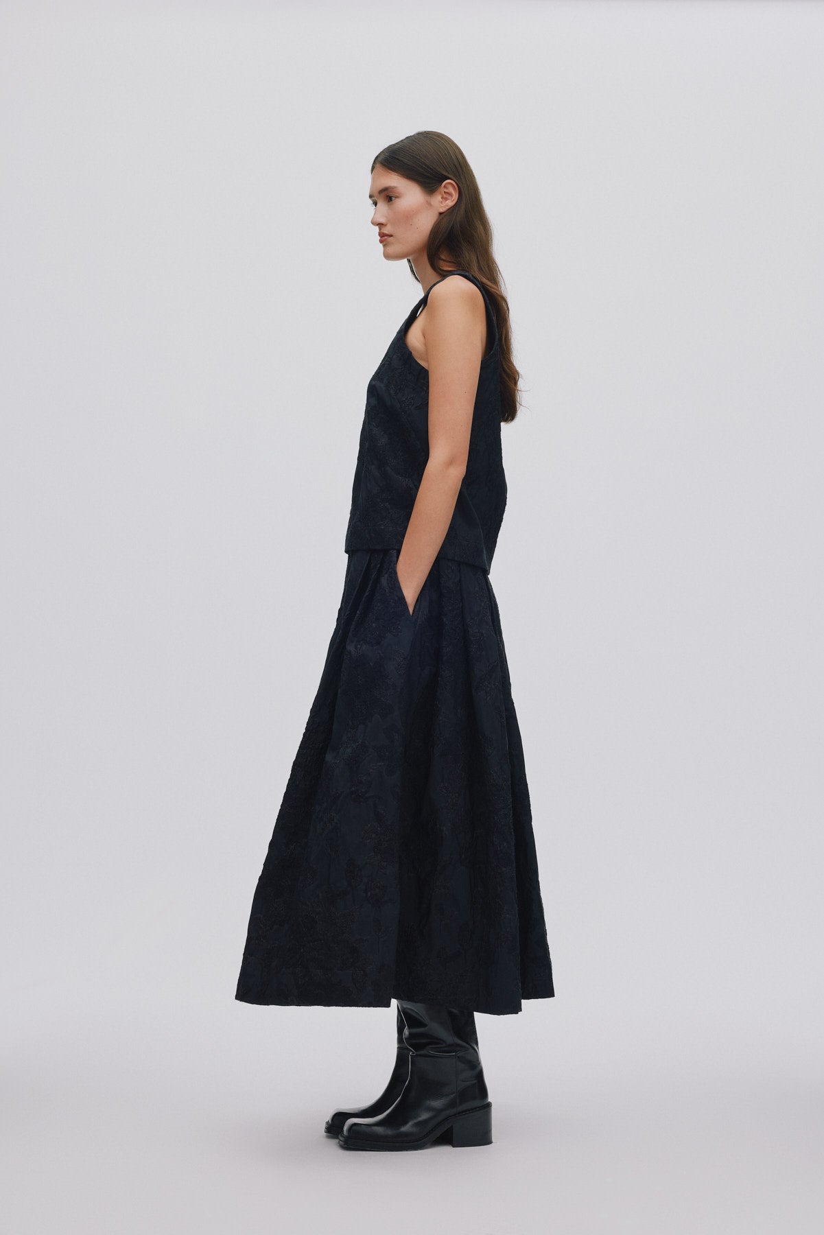 Clipped jacquard full skirt - Bisharo I Pirate black