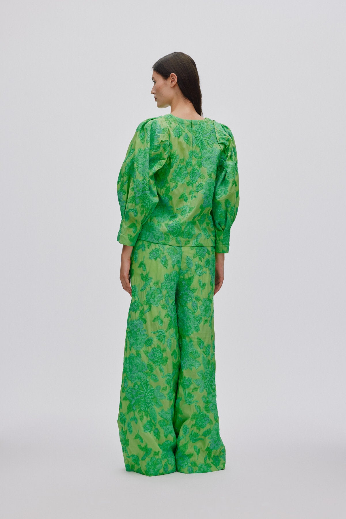 Clipped jacquard wide leg pants - Cass I Viper green