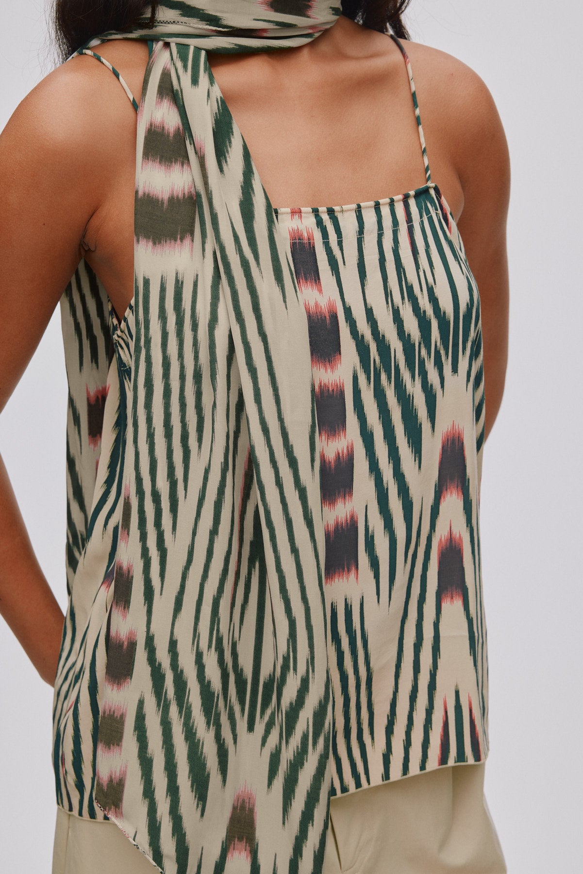 Tatiana - Ikat tie scarf I Forest pink sand