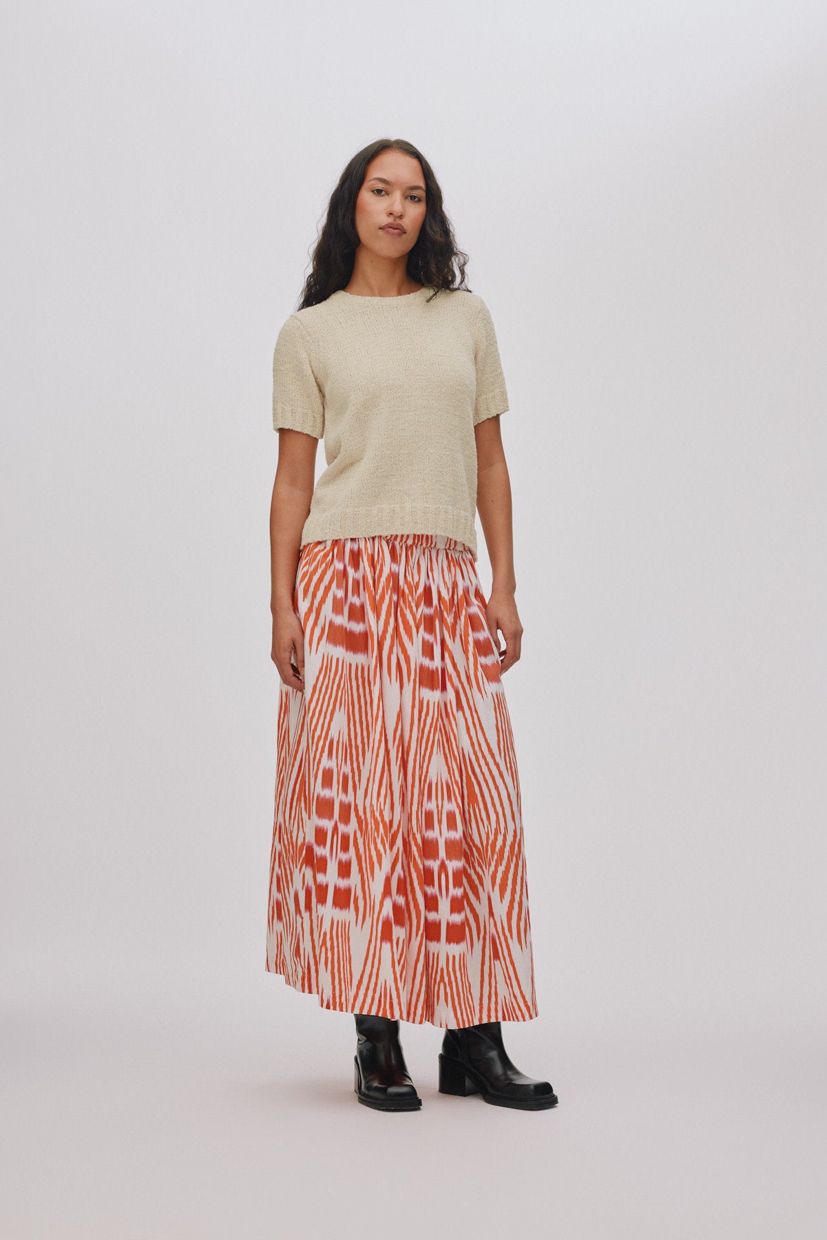 Almas - Ikat full skirt I Mandarin pink ivory