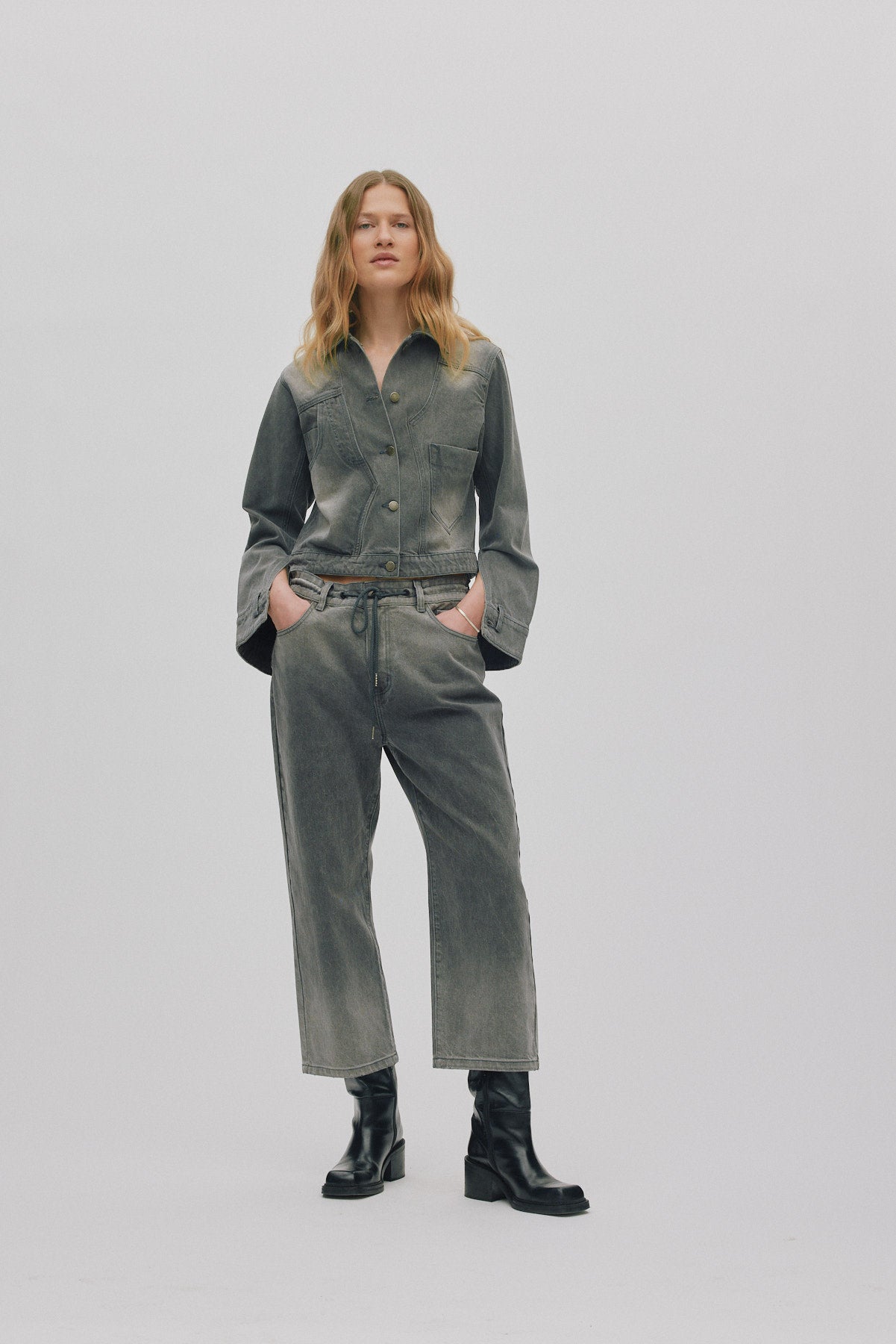 Beza - Grey denim drawstring pants I Washed grey