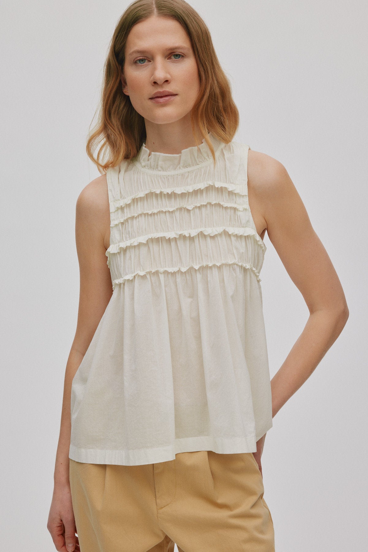 Pia - Voile frill halter top I Chalk