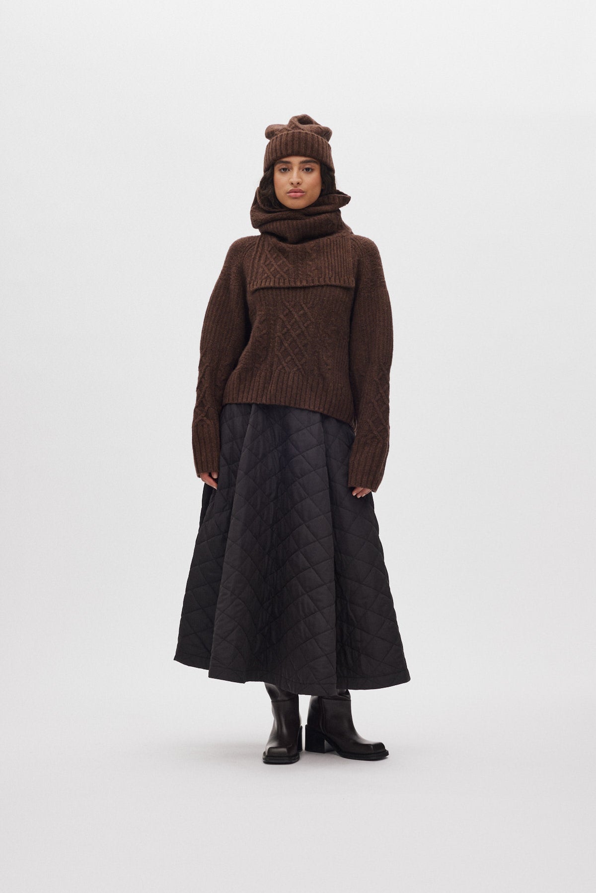 Tamy - Patchwork knit neck warmer I Brown