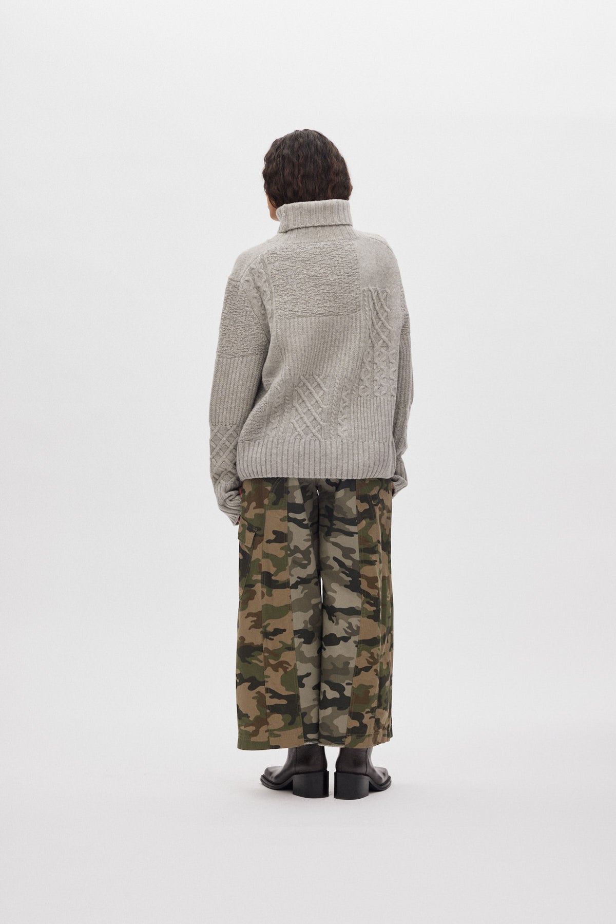 Anli - Patchwork knit sweater I Light grey melange