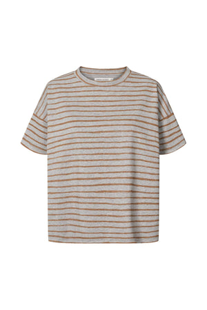 Margot - Light stretch cropped t-shirt I Grey honey stripe