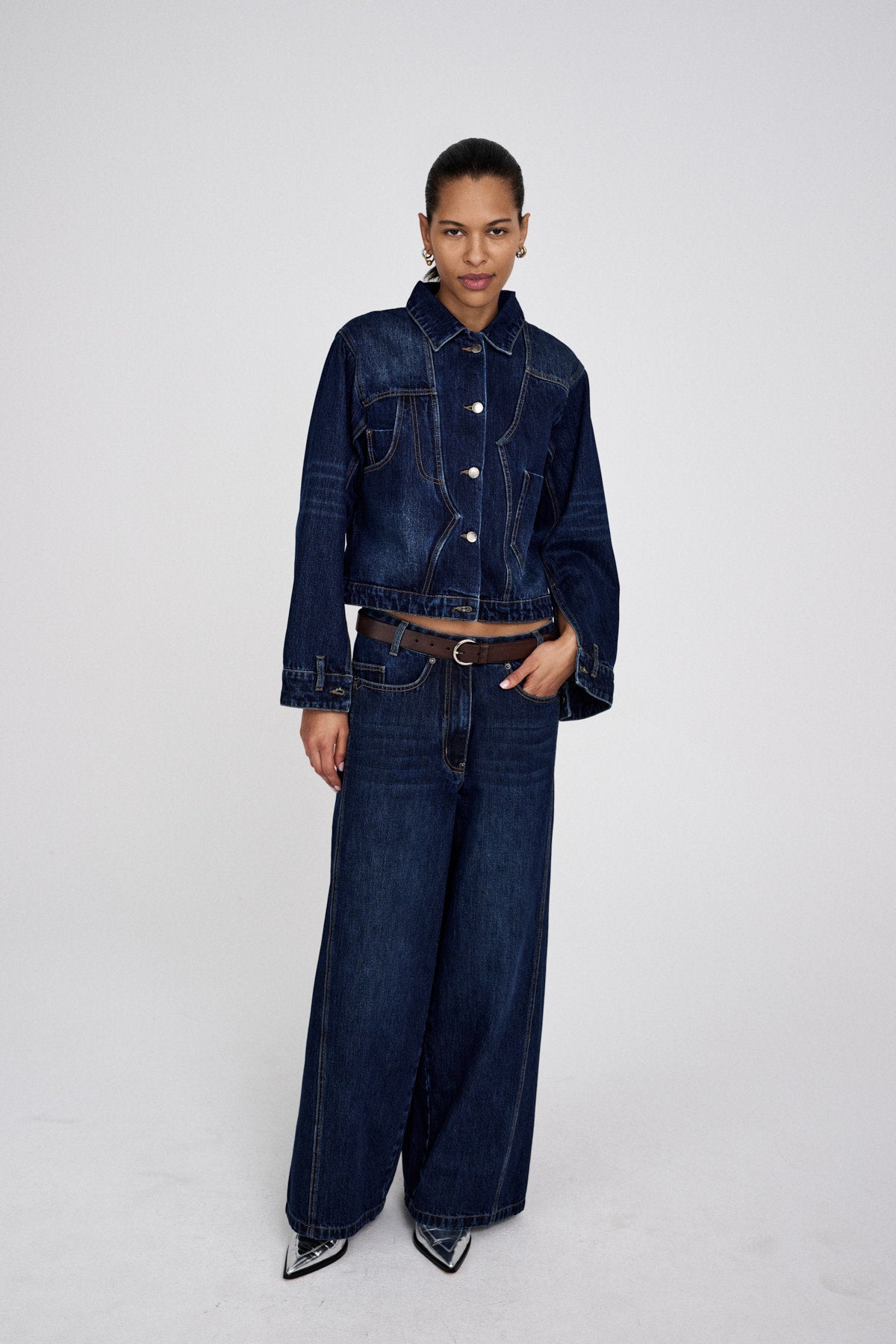 Janny - Patchwork denim jacket I Dark washed indigo