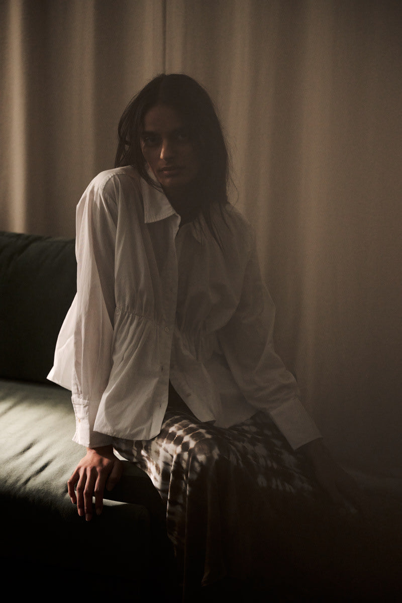 Poplin puffed hem shirt - Sophie I White