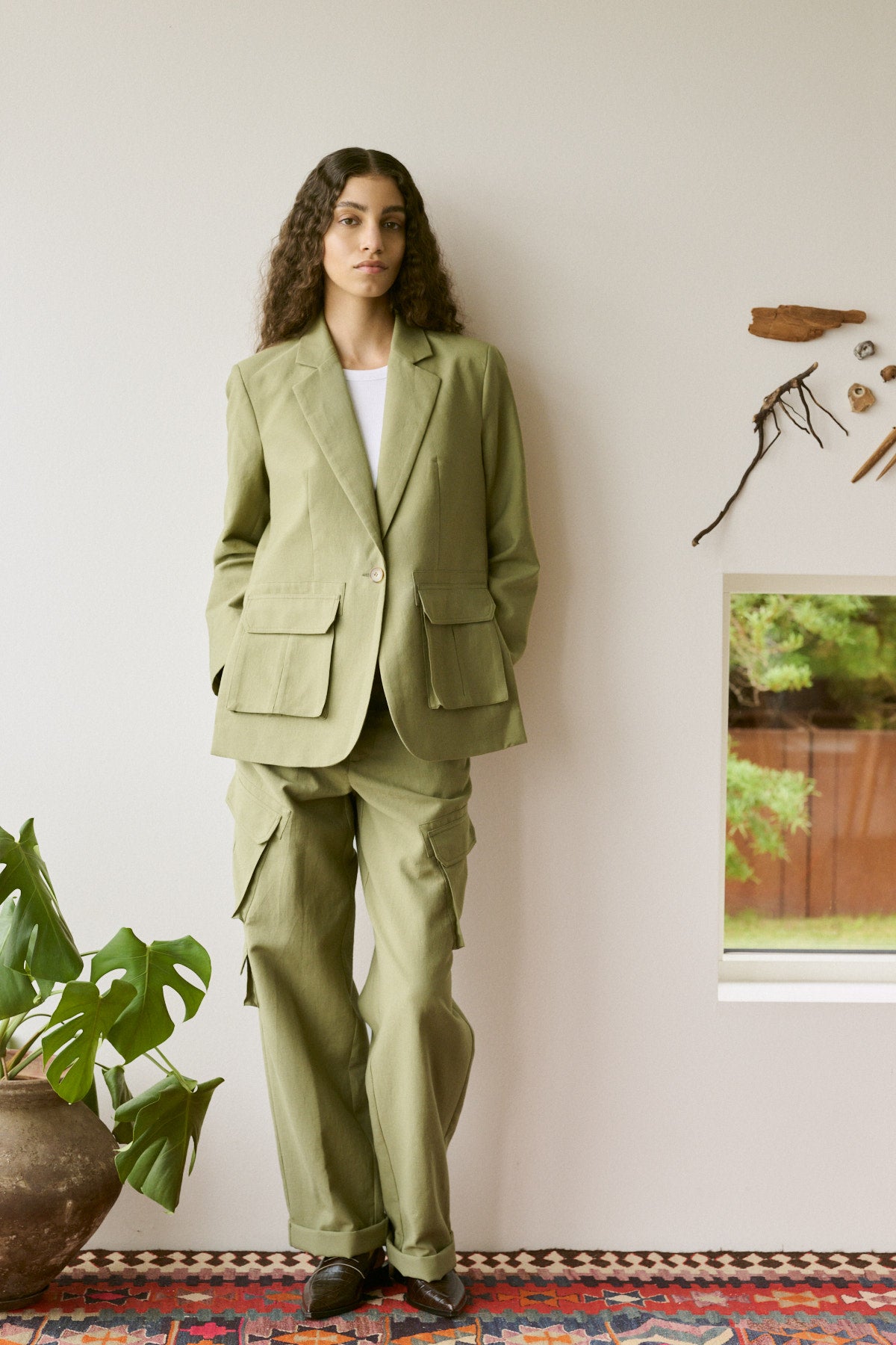 Pamila - Soft tailoring cargo pants I Light grey melange