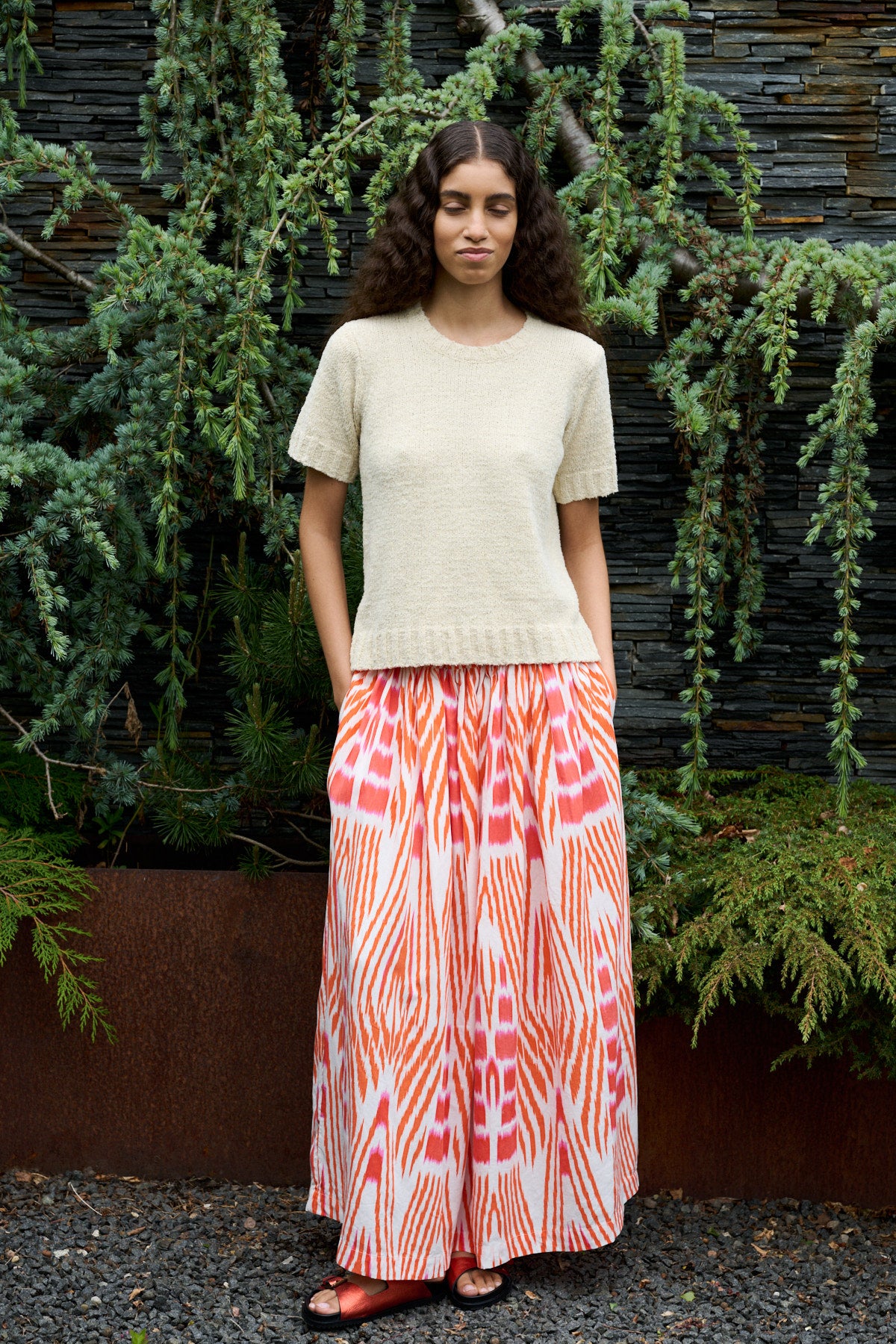 Almas - Ikat full skirt I Mandarin pink ivory