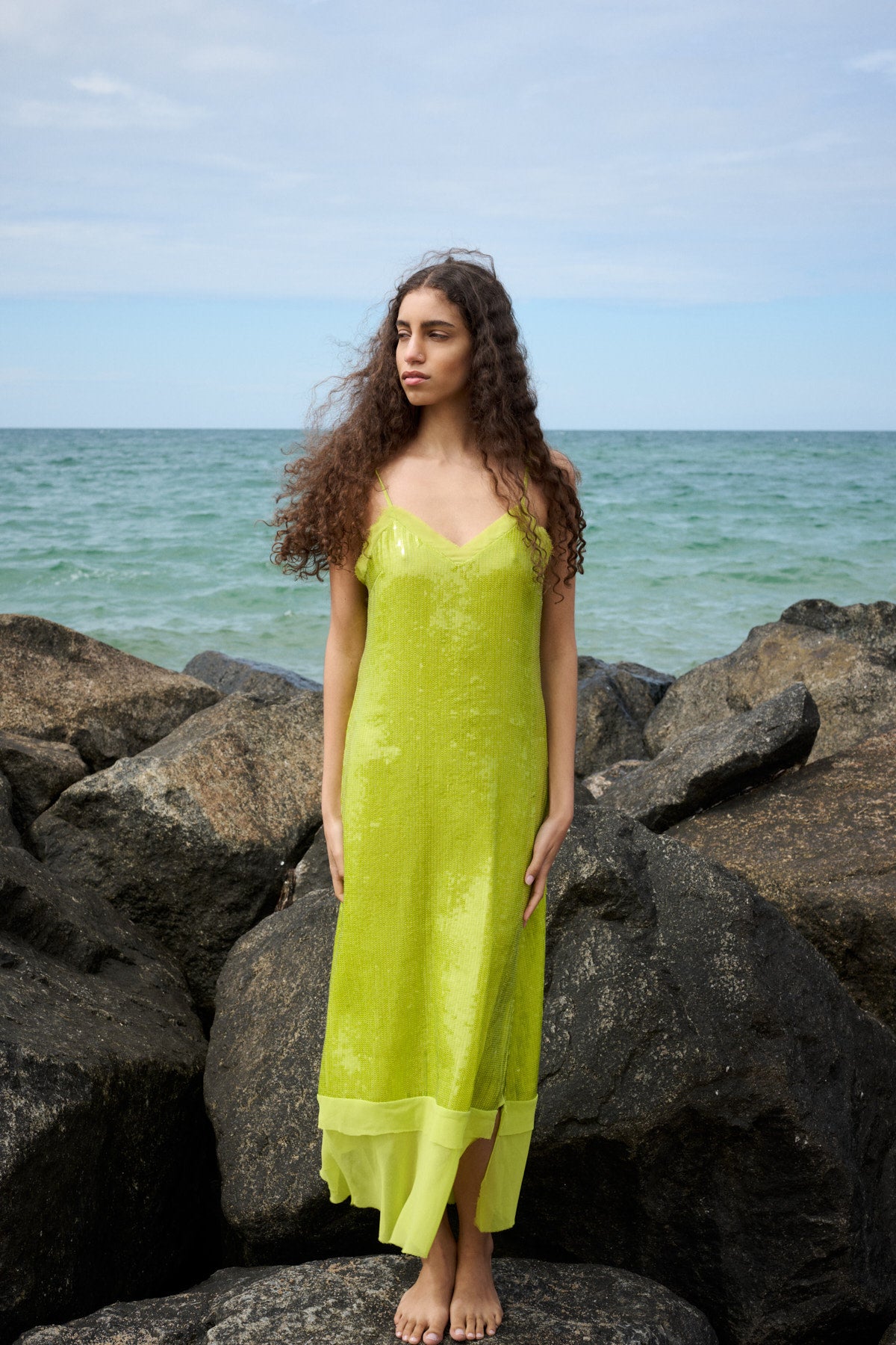 Gloria - Mini sequin strap dress I Chartreuse