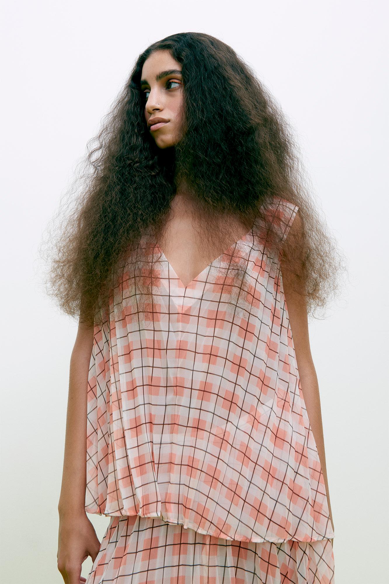 Sage - Transparent check top I Mandarin pleat