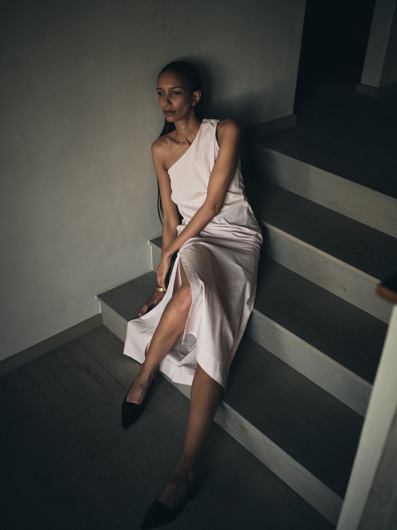 Aryana - Papery one shoulder long dress I Powder