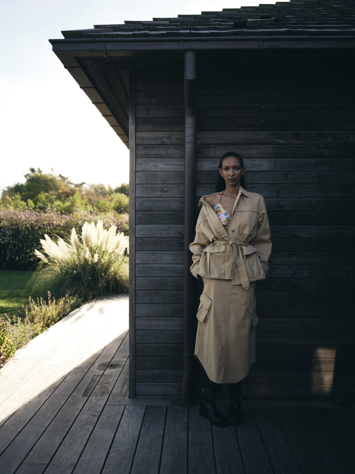 Sienna - Texture canvas belted jacket I Sand