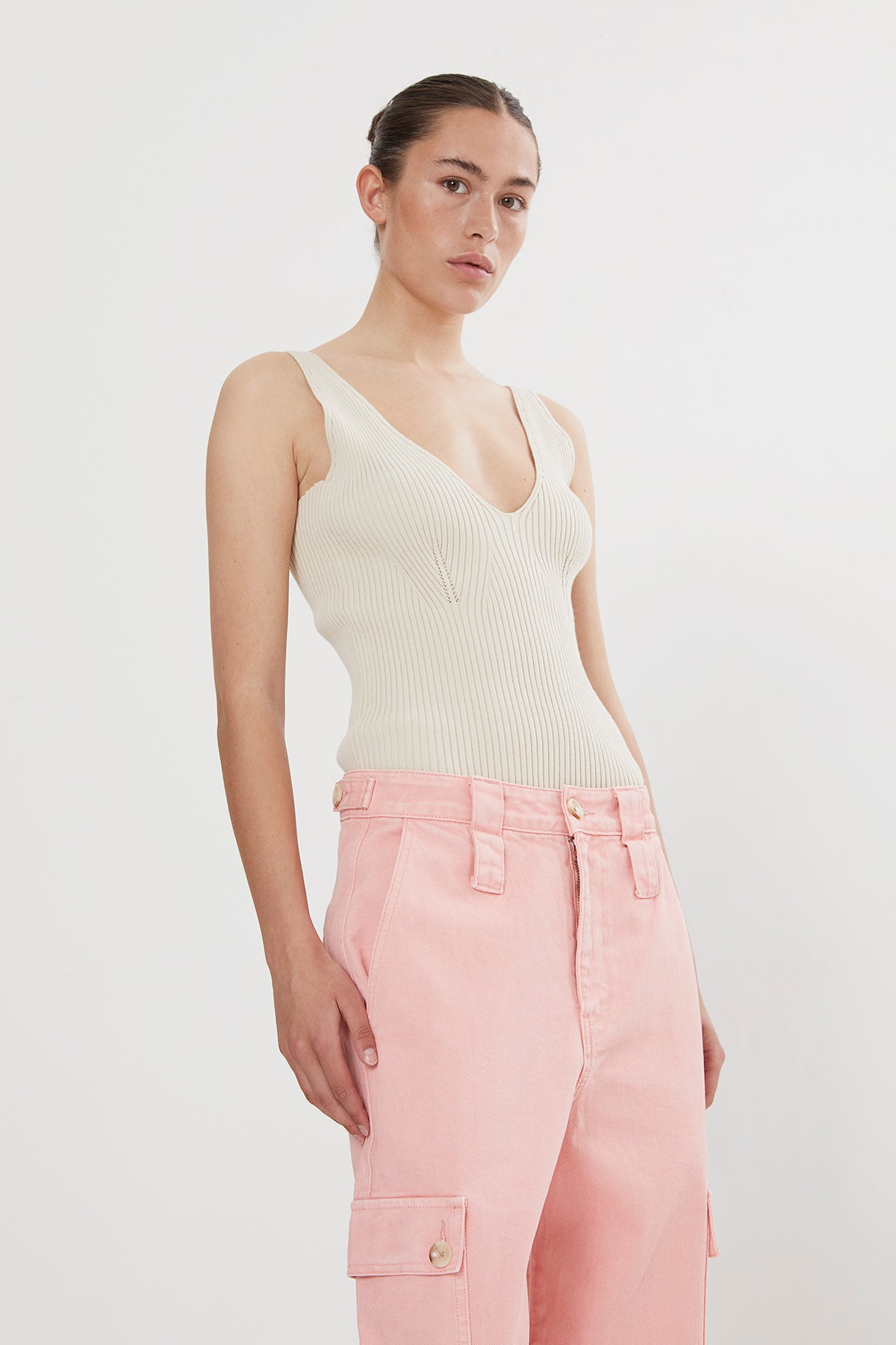 PreLoved Ferah - Contour knit tank top I Chalk - S