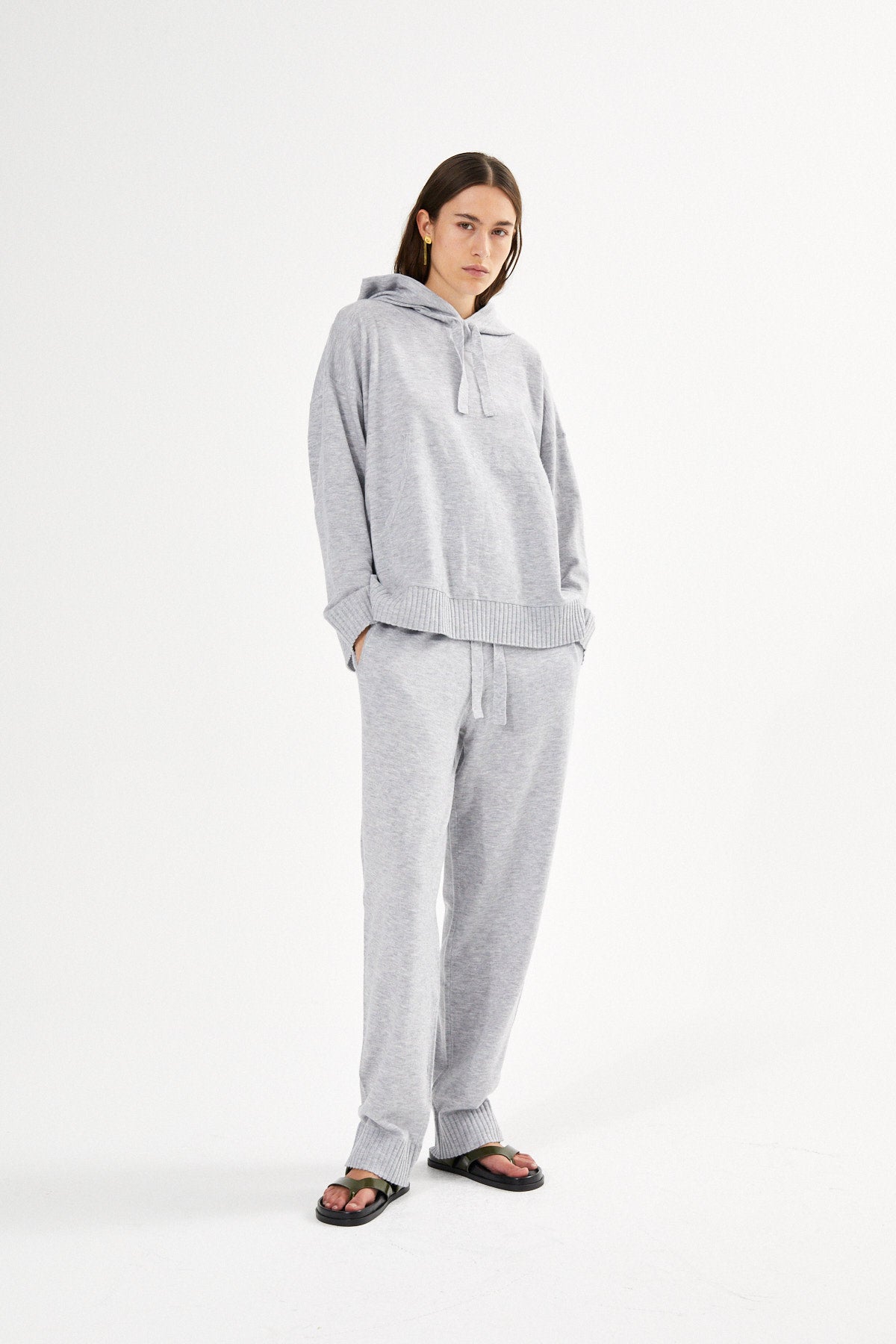 Helena - Knit lounge over size hoodie I Grey melange