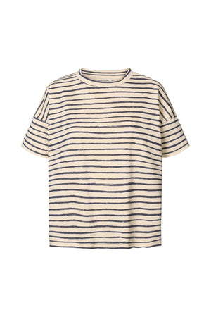 Margot - Light stretch cropped t-shirt I Oyster navy stripe