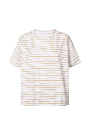 Margot - Light stretch cropped t-shirt I White sand stripe