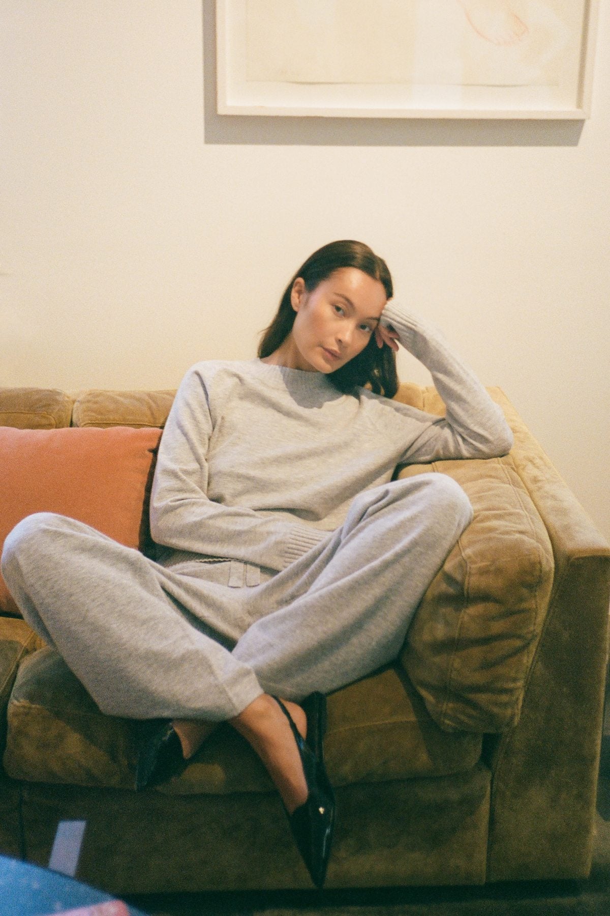 Filine - Knit lounge wide pants I Grey melange