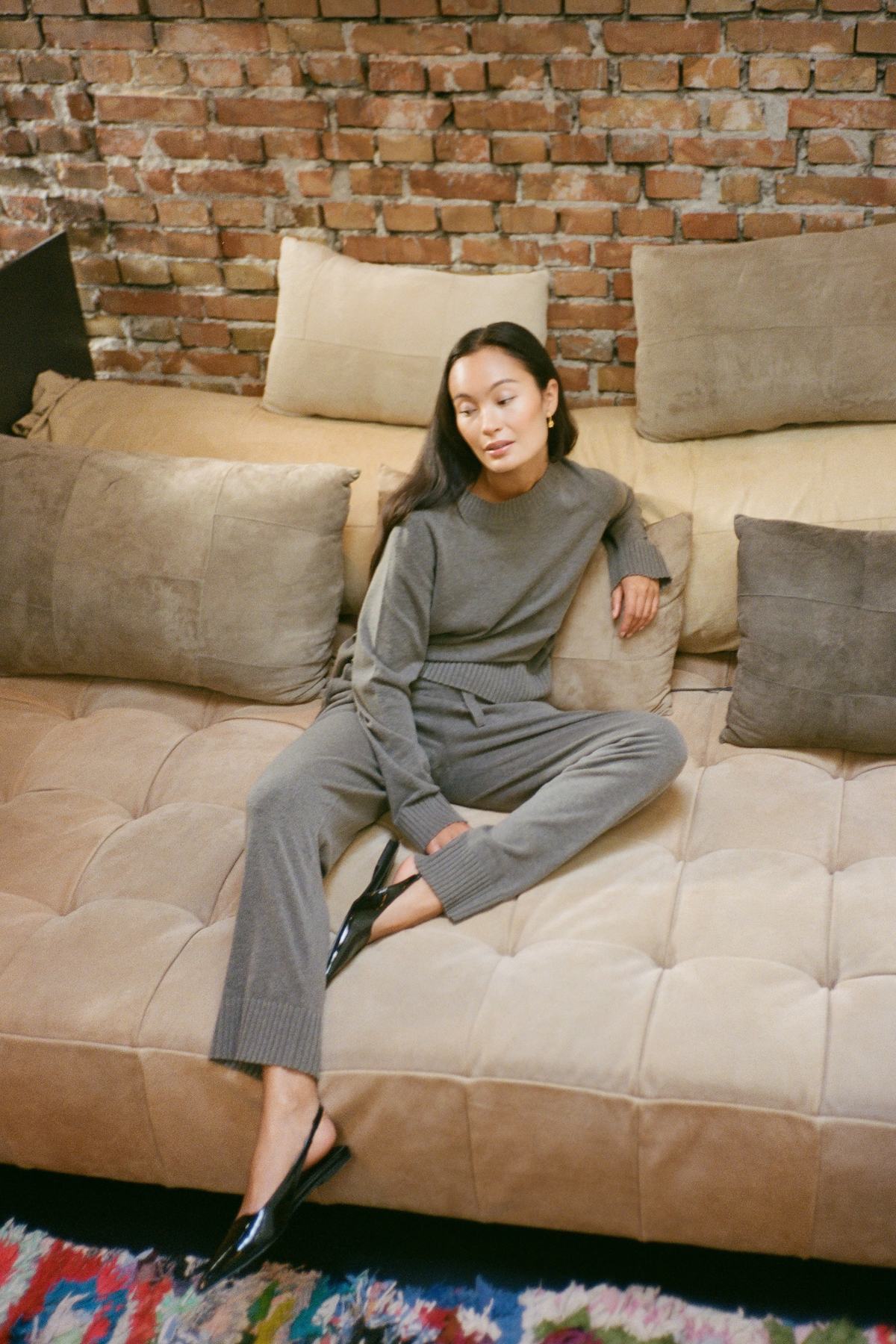 Jorun - Knit lounge pants I Mole melange