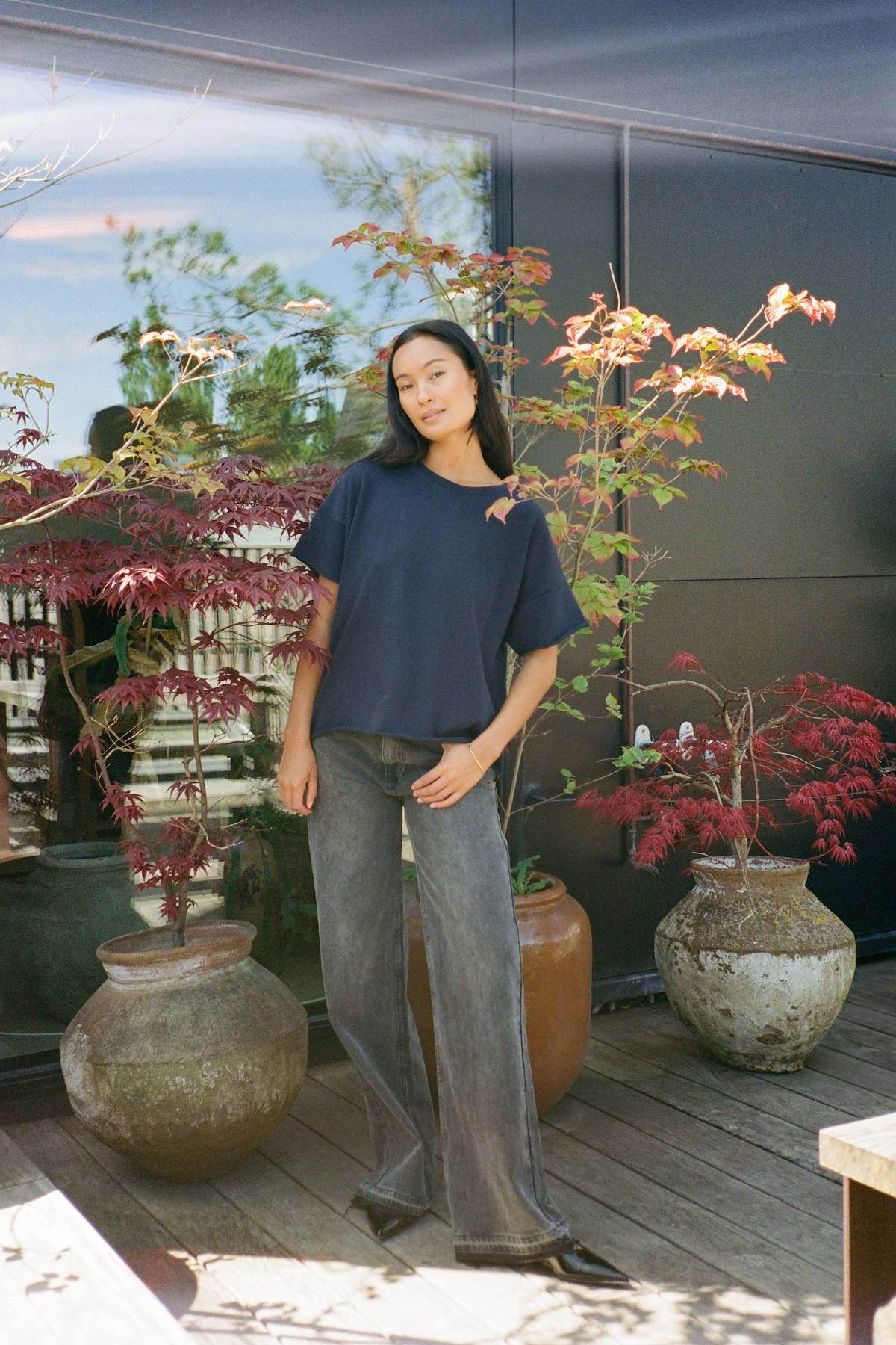 Margot - Light stretch cropped t-shirt I Navy