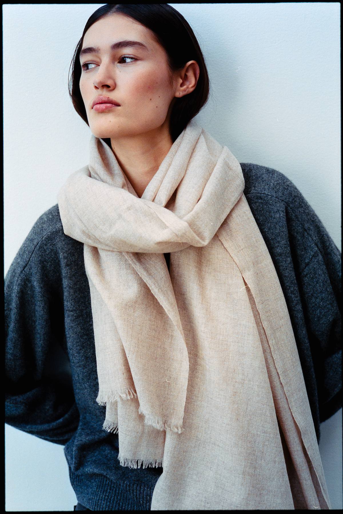 Caroliva - Wool cash scarf I Oatmeal melange