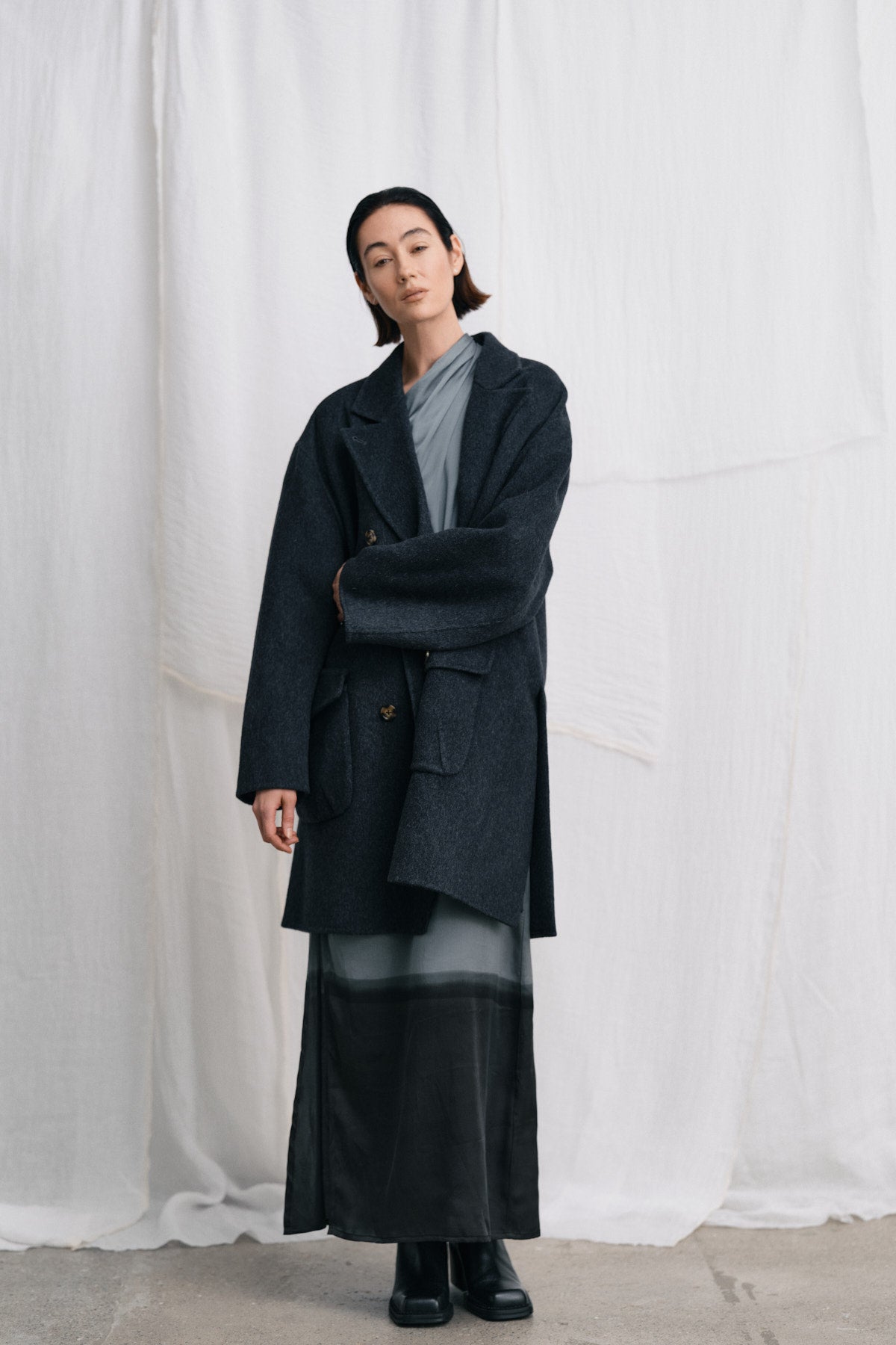 Leanna - Double felt wool coat I Dark grey melange