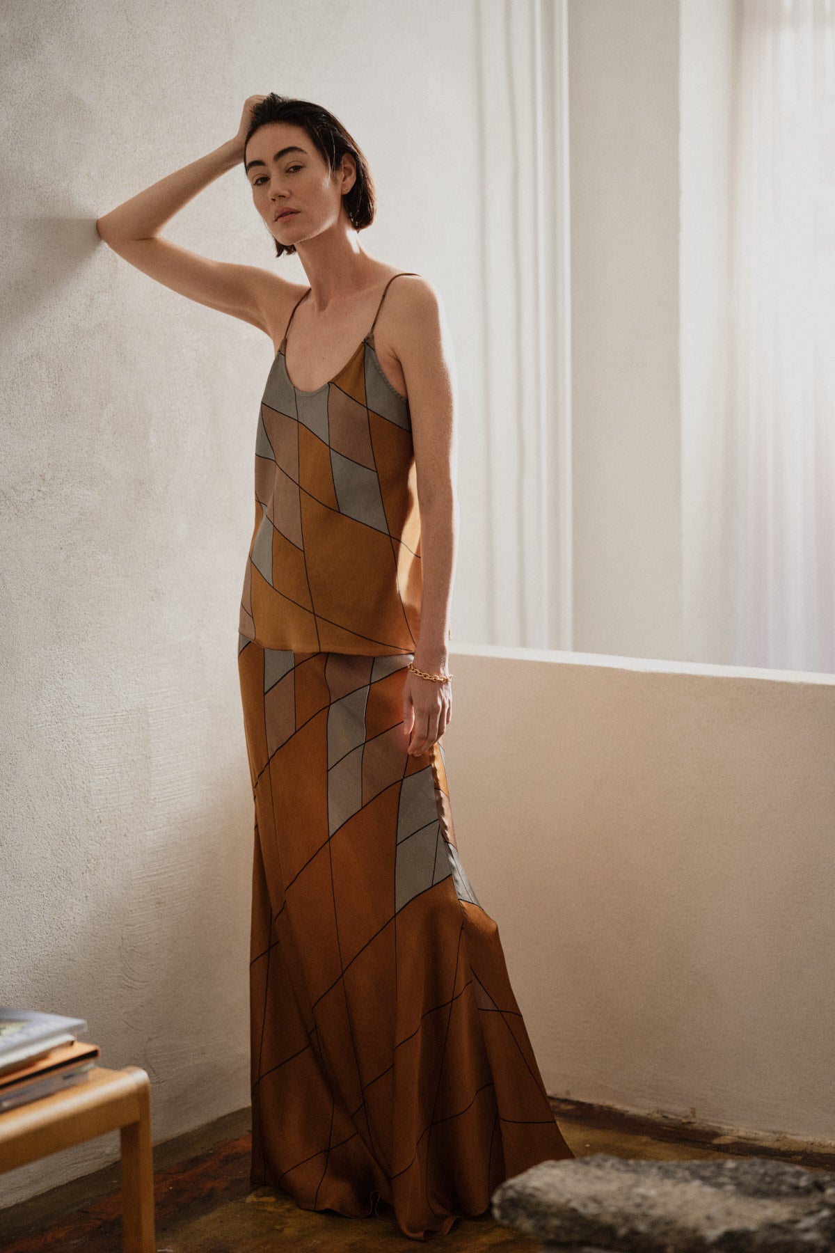 Mumle - Diamond print bias skirt I Rust combo