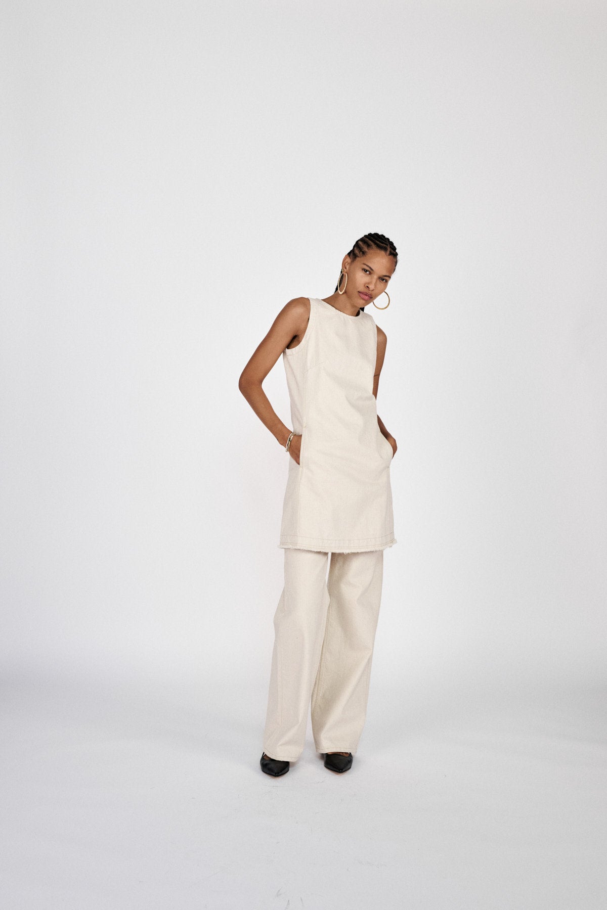 Fellini - Denim ecru straight pants I Ecru