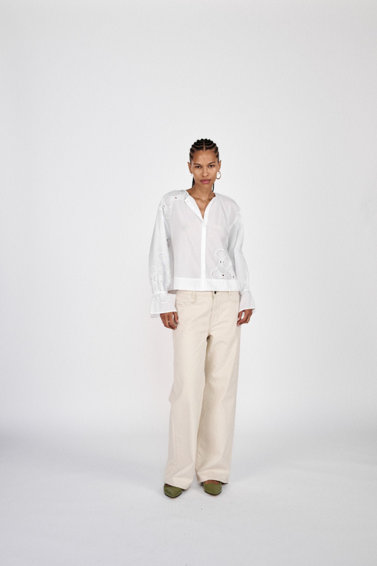 Fellini - Denim ecru straight pants I Ecru