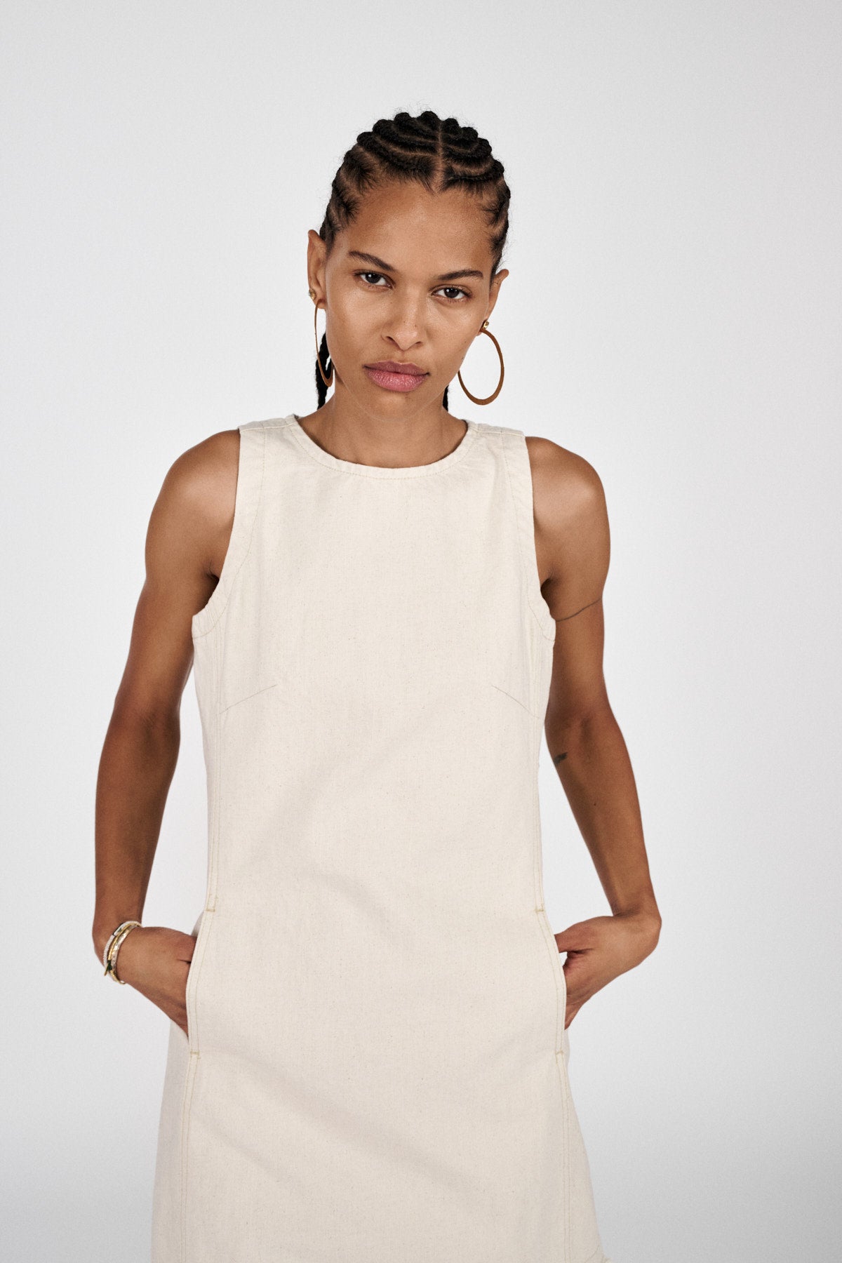 Lizl - Denim ecru dress I Ecru