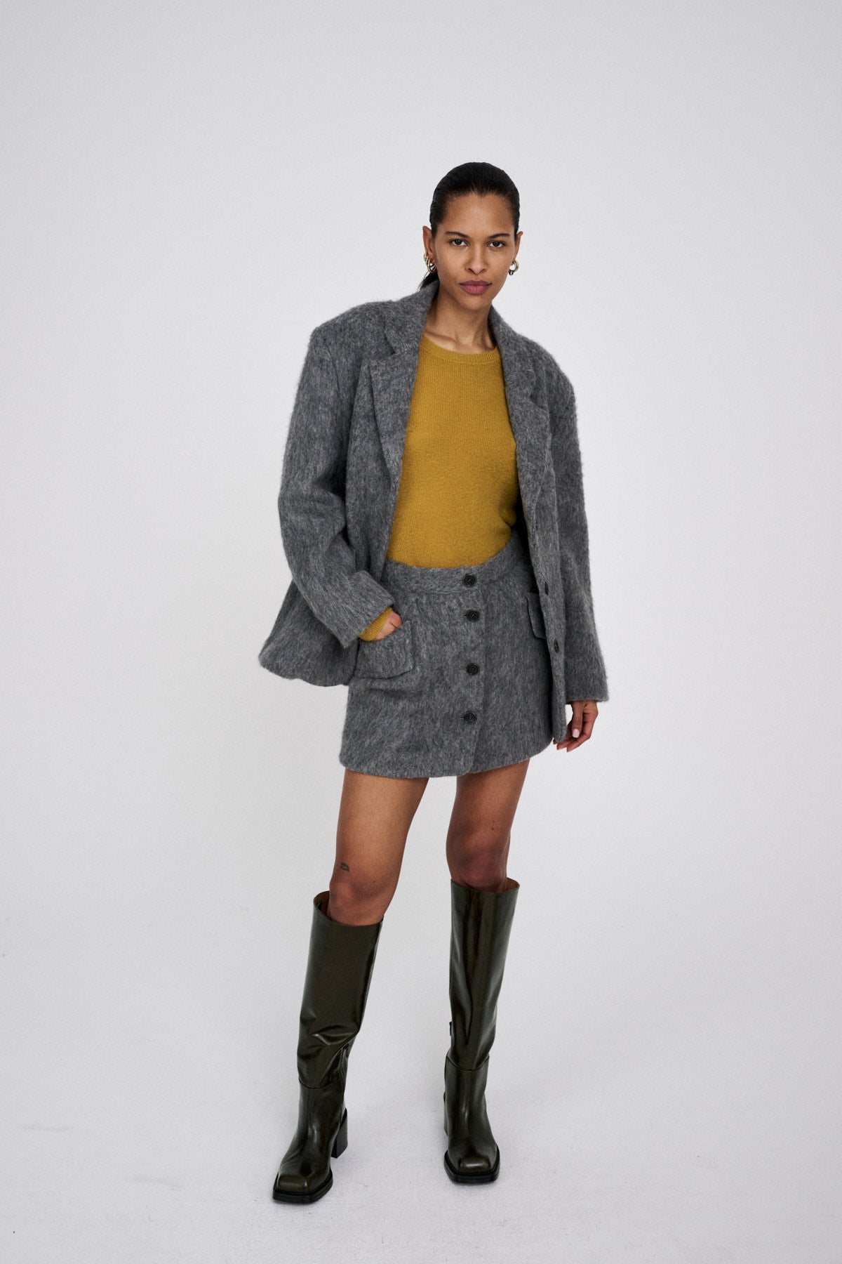 Nyara - Fuzzy jacket I Grey melange