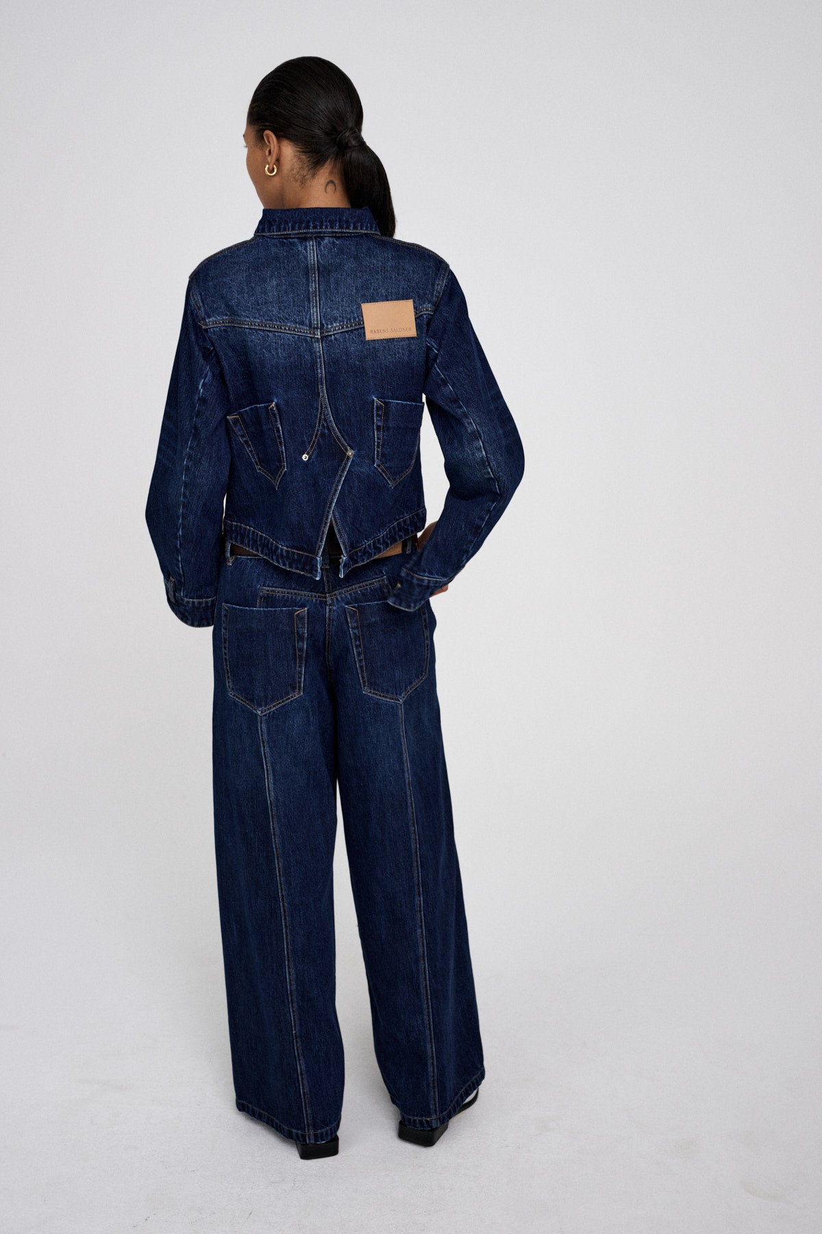 Lane - Patchwork denim wide leg pants I Dark washed indigo