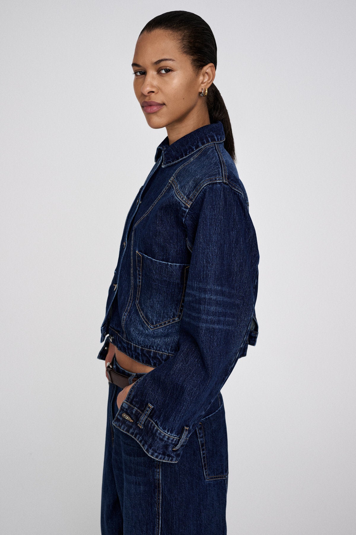 Janny - Patchwork denim jacket I Dark washed indigo