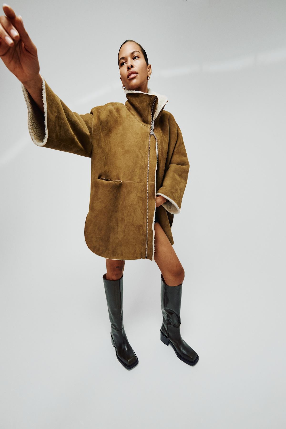 Ejsa - Shearling coat I Dark brown natural combo