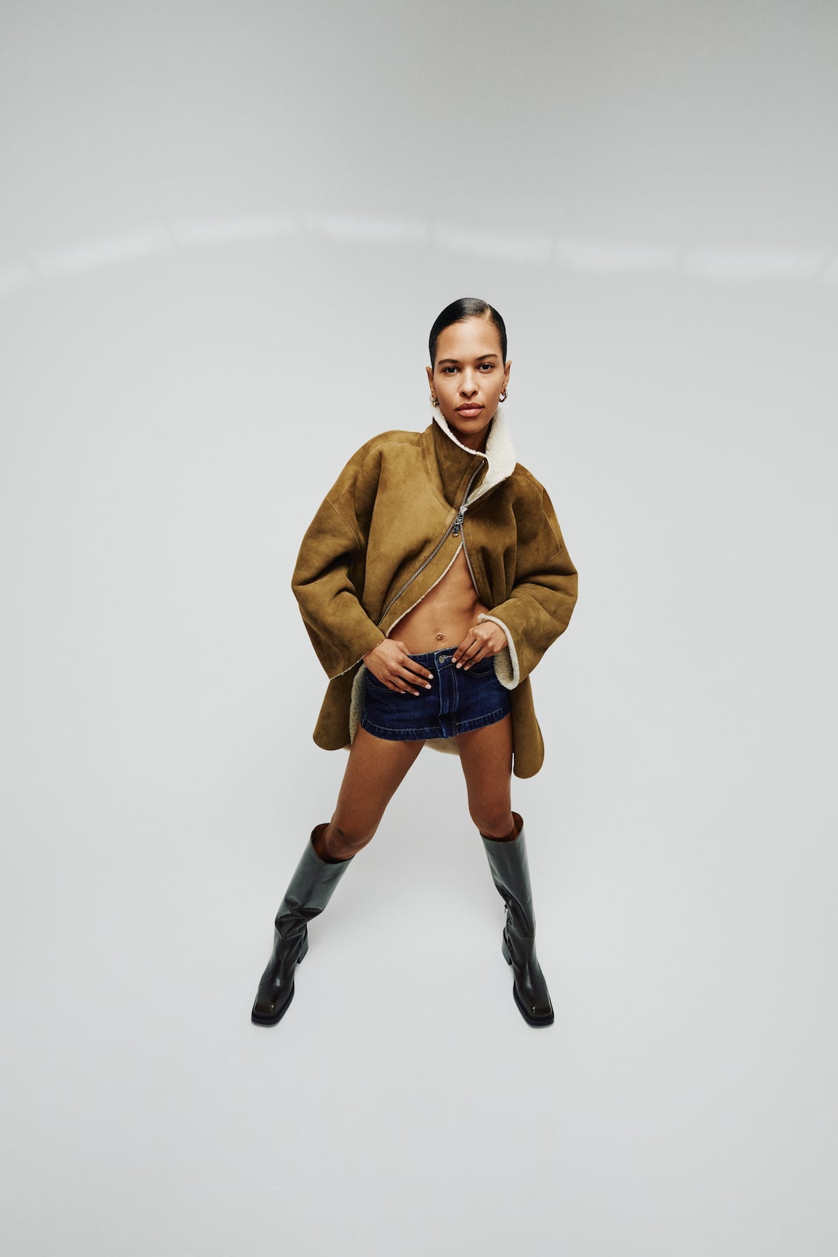 Ejsa - Shearling coat I Dark brown natural combo