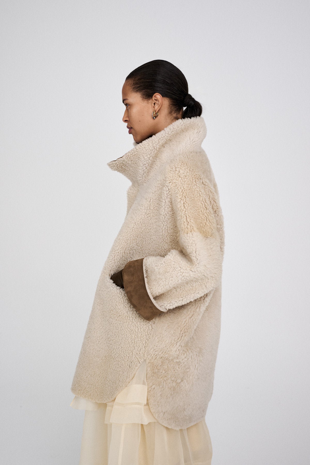 Ejsa - Shearling coat I Dark brown natural combo