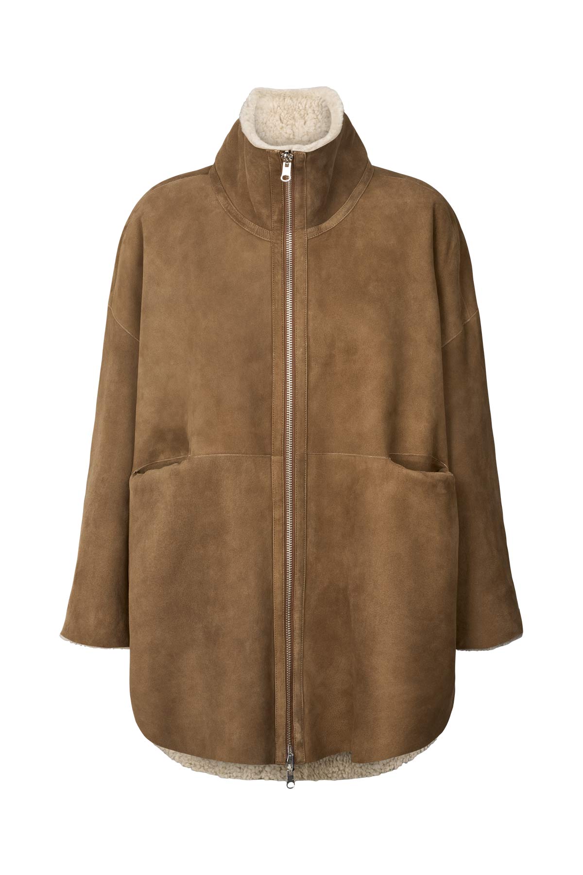Ejsa - Shearling coat I Dark brown natural combo