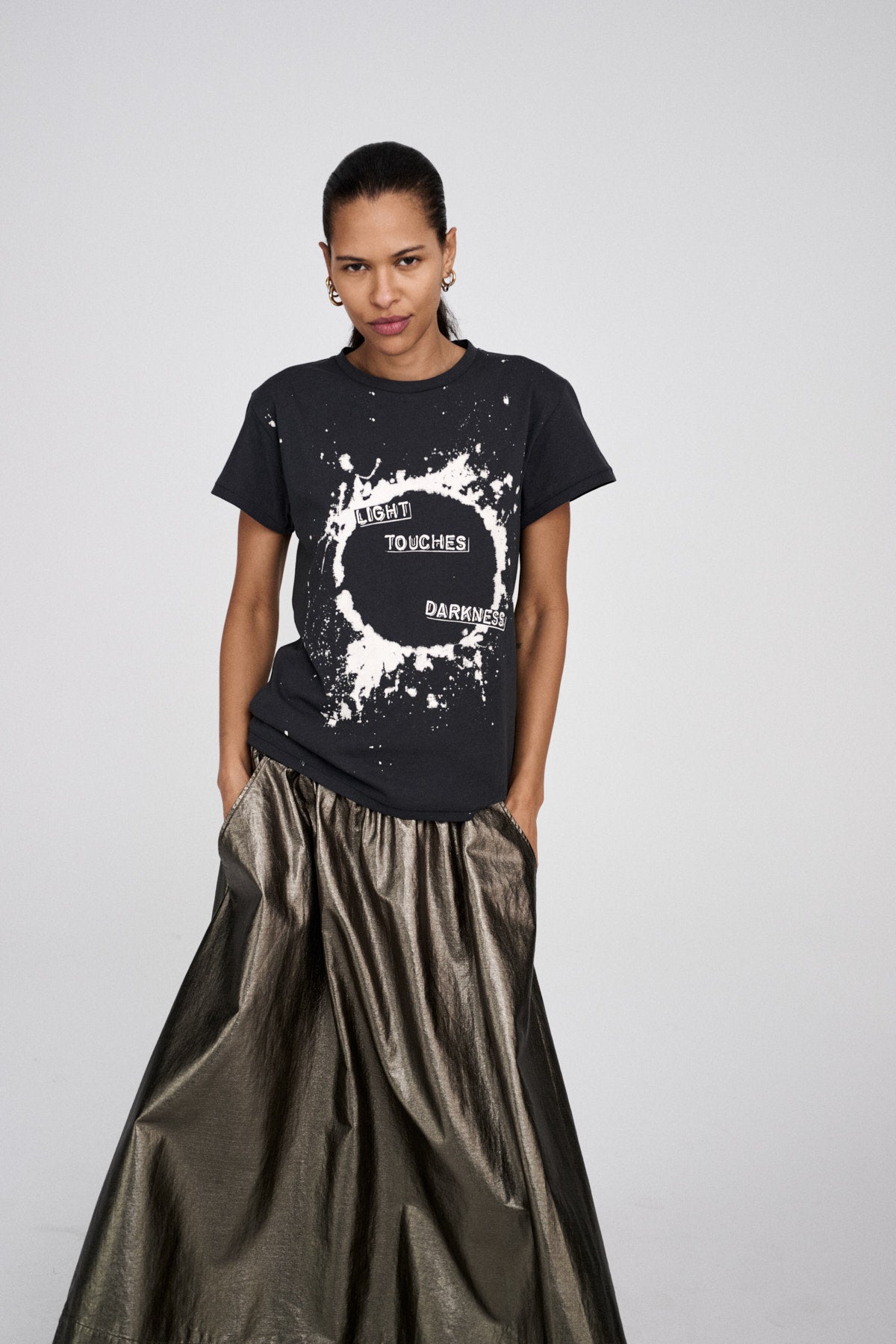 Ottavia - Foiled ripstop full skirt I Metallic olive