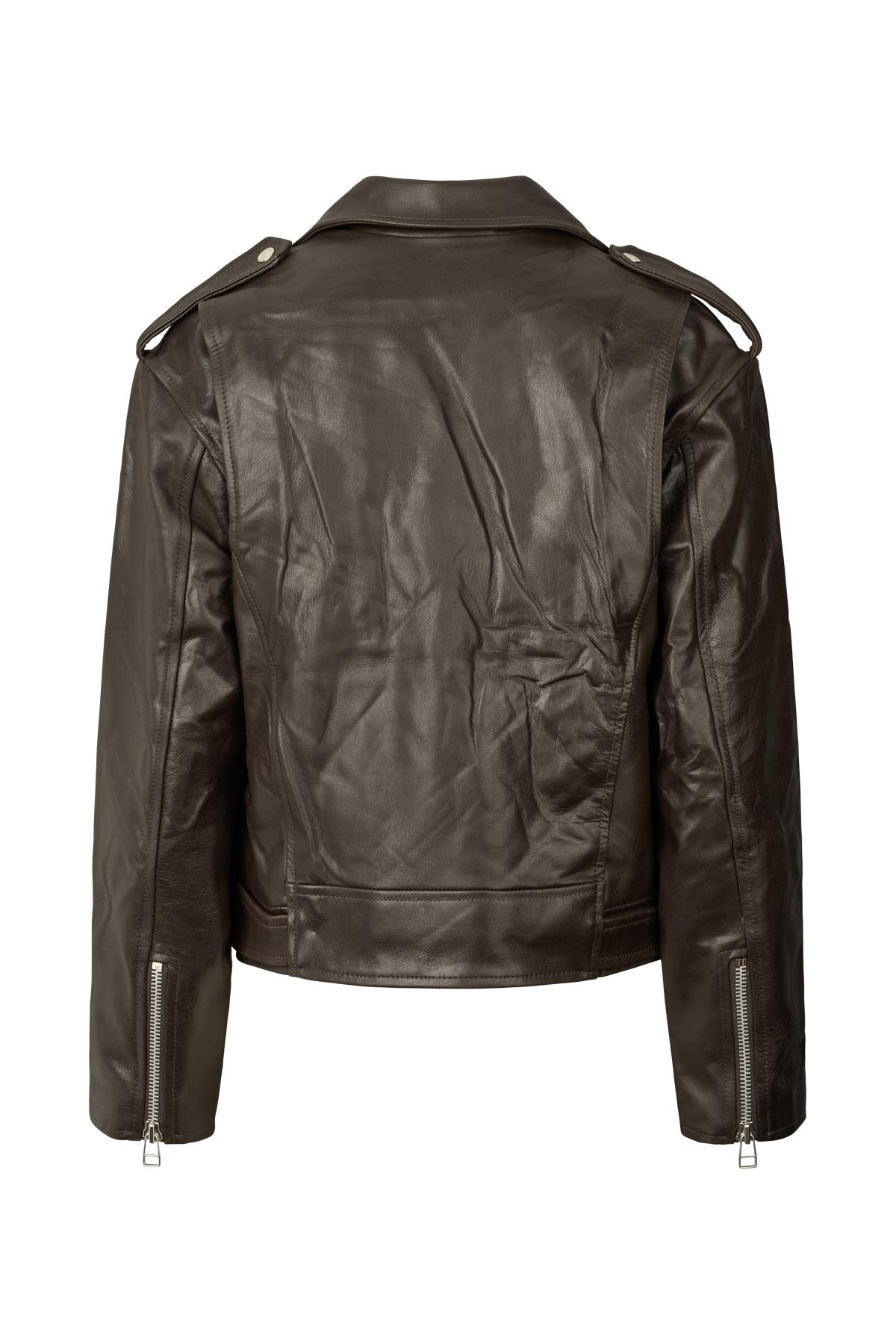 Davine - Leather biker jacket I Coffee