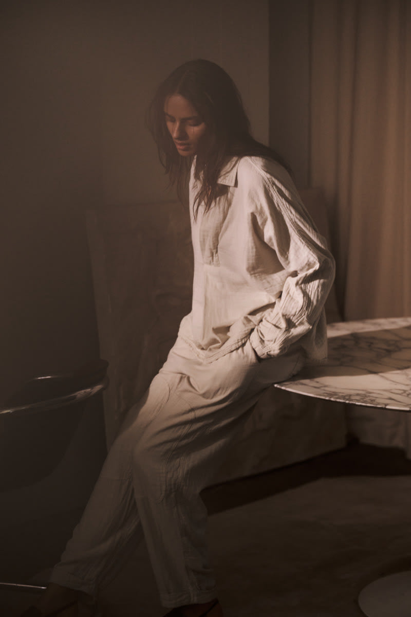 Jojo - Cotton double elbow patch shirt I Light sage